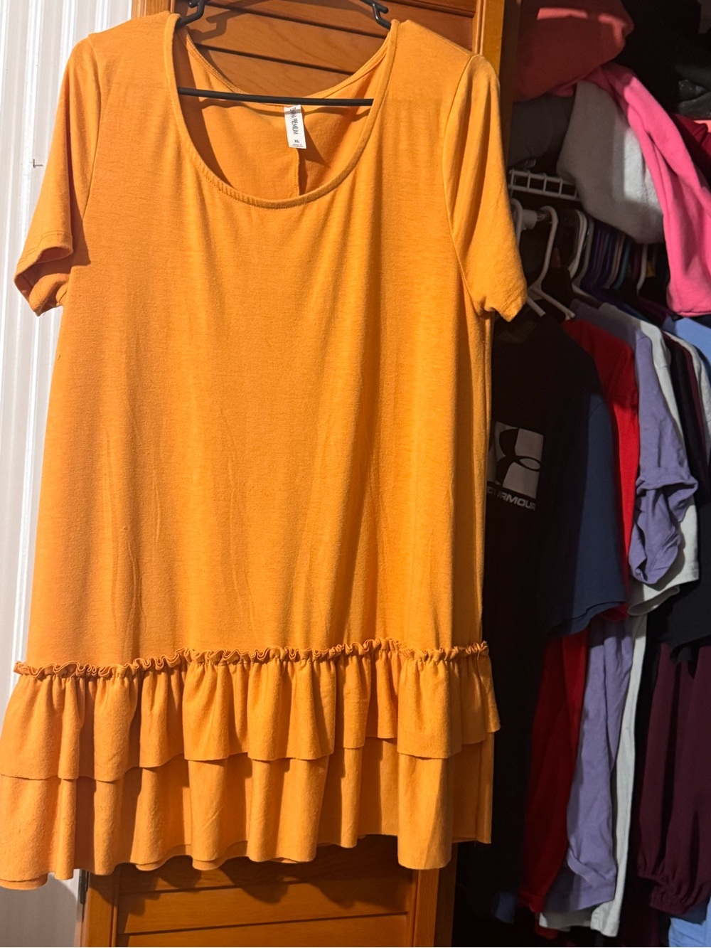 Women's Short Sleeve Ruffle Hem Tunic Top - Mustard Yellow